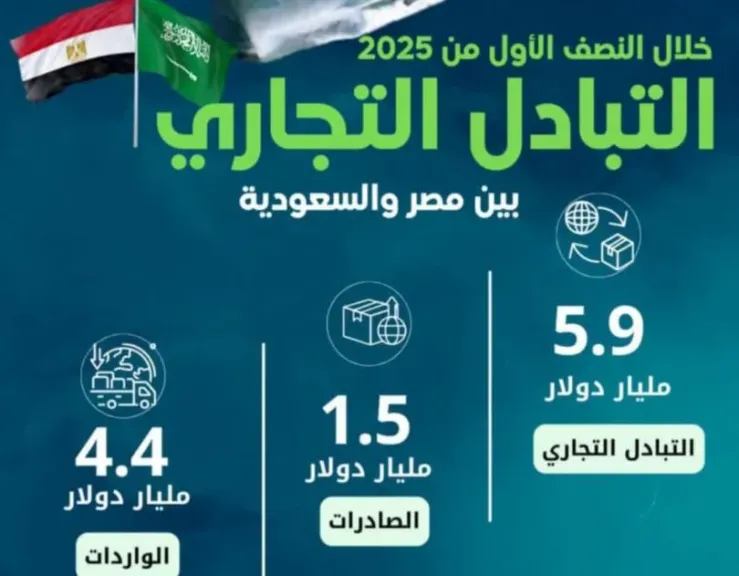 الإحصاء: 5.9 مليار دولار التبادل التجاري بين مصر والسعودية خلال النصف الأول من 2025