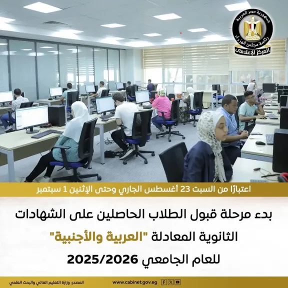 اليوم السبت .. بدء مرحلة قبول الطلاب الحاصلين على الشهادات الثانوية المعادلة بالجامعات