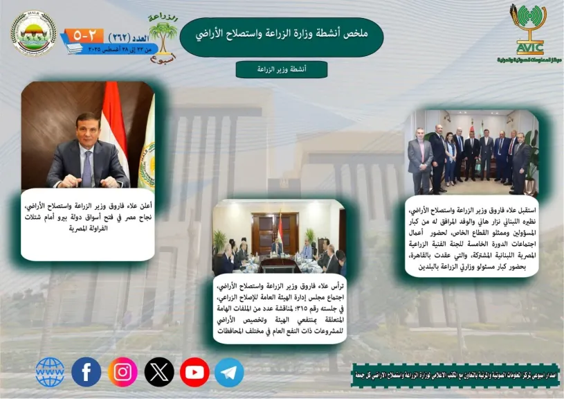وزارة الزراعة تستعرض أبرز  أنشطتها خلال أسبوع