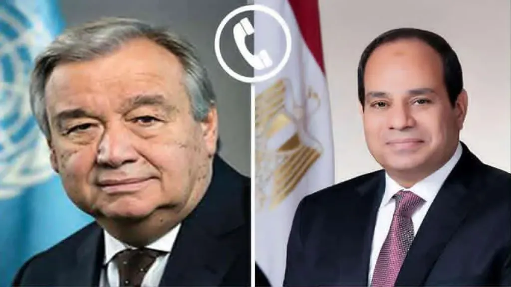 السيسي يتلقي اتصالا من جوتيريش ويشدد على ضرورة الاتفاق على مسار يفضي إلى إقامة فلسطين
