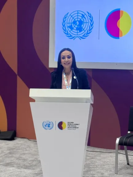 وزيرة التضامن تشارك في الحدث الجانبي الإقليمي تحت عنوان ” الطريق إلى التنمية الاجتماعية الشاملة بالدوحة