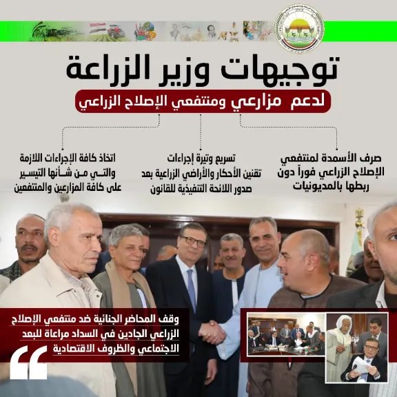 وزير الزراعة يستقبل مزارعي ومنتفعي الإصلاح الزراعي..  ويوجه بصرف الأسمدة لمنتفعي الإصلاح الزراعي