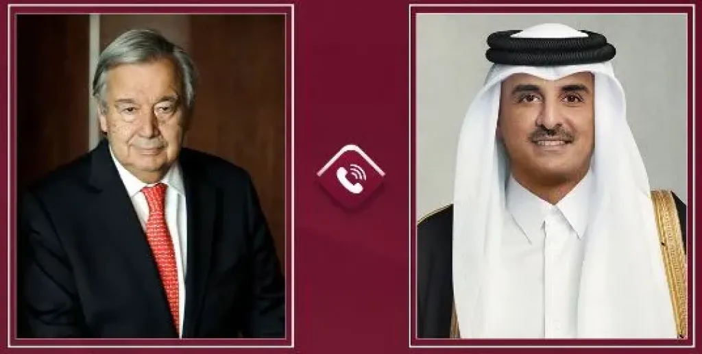 أمير قطر وأمين الأمم المتحدة يؤكدان ضرورة تغليب المسار الدبلوماسي لاحتواء الأوضاع الراهنة