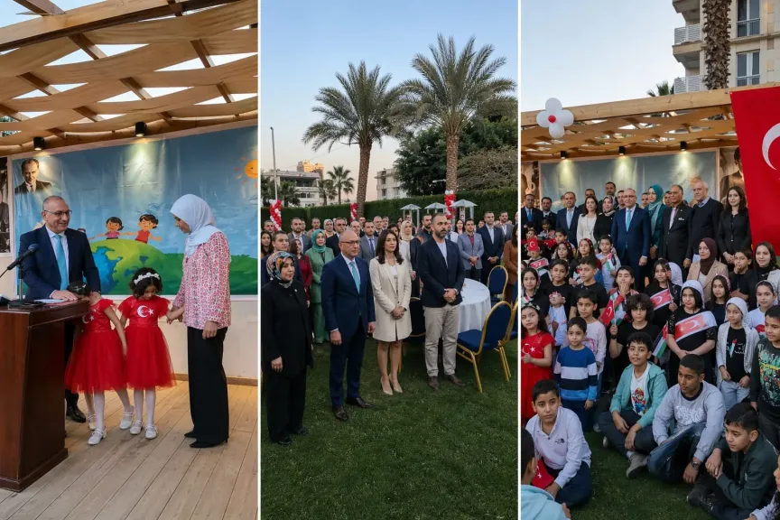 أطفال تركيا ومصر وفلسطين يطلقون رسالة سلام في عيد السيادة الوطنية والطفولة بالسفارة التركية