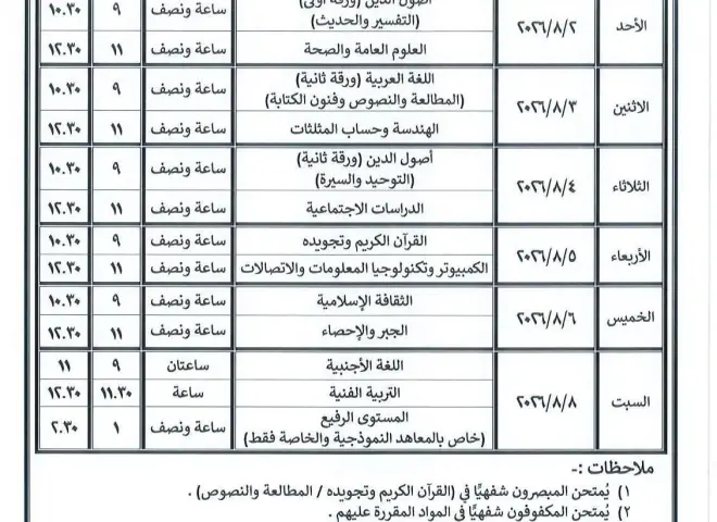 الأزهر يعلن جداول امتحانات الدور الثاني للنقل والشهادات.. البداية 18 يوليو حتى 8 أغسطس