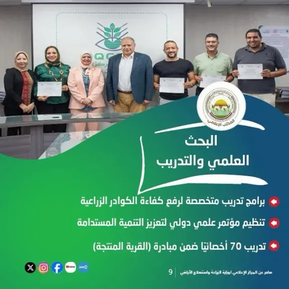 الزراعة تنشر تقريرًا بأنشطة وجهود معامل ومعاهد ”البحوث الزراعية” خلال الأسبوع الثالث من يوليو 2026