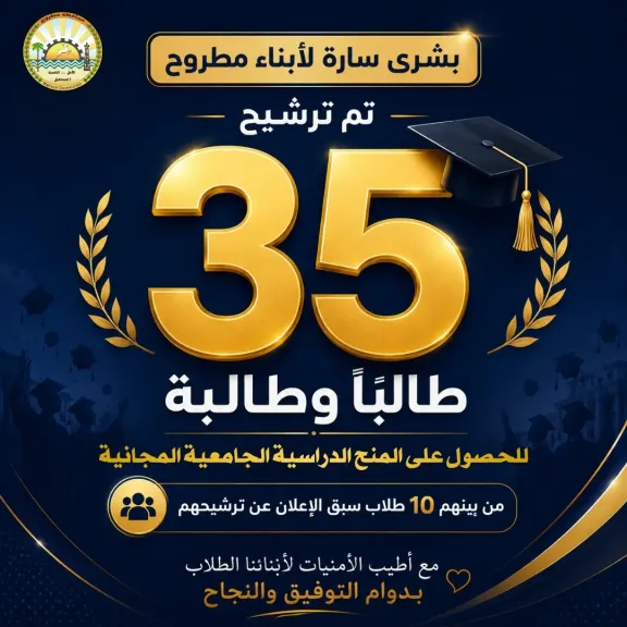 ترشيح.. 35 طالبًا وطالبة  بمطروح للمنح الدراسية الجامعية المجانية