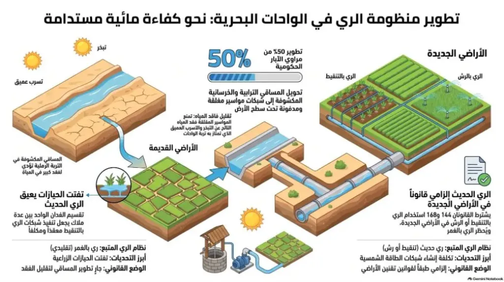 الواحات البحرية تواجه فاقد مياه الري بالمواسير المدفونة